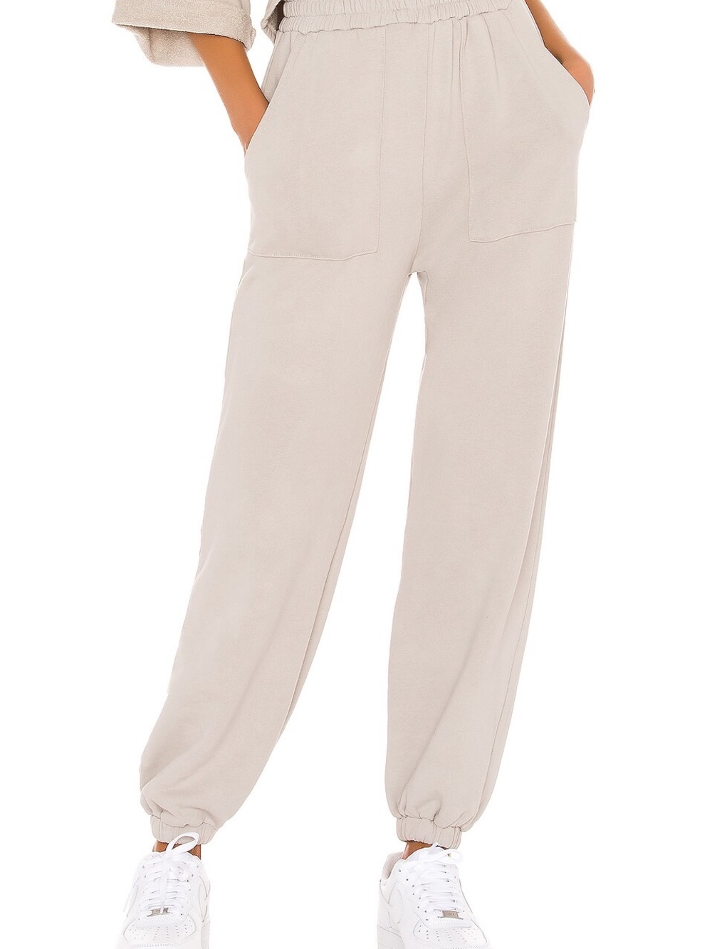 Lovers + Friends Pocket Joggers in French Terrycloth Elastic-Waist, Cream, Sz S